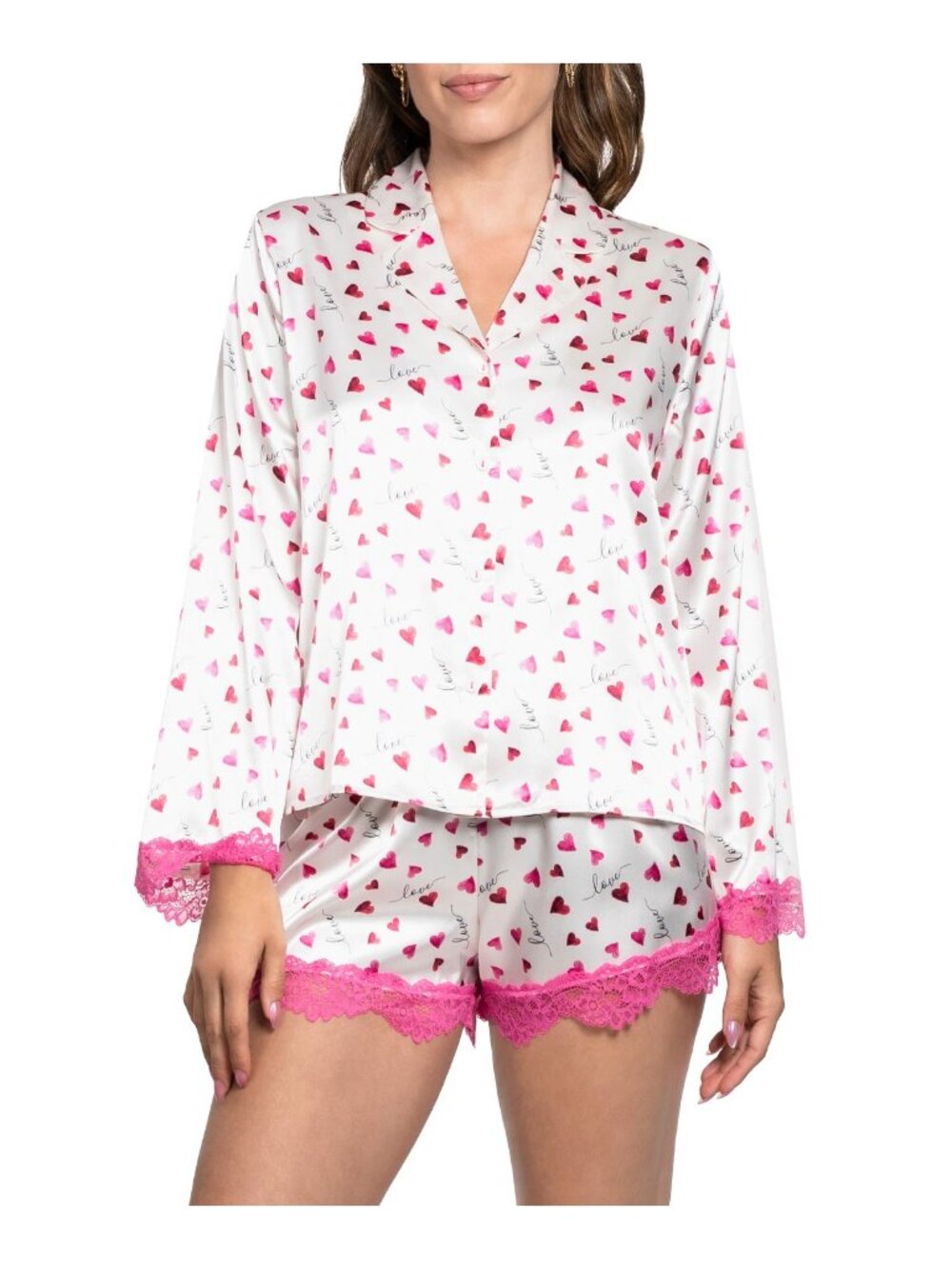NWT IN BLOOM BY JONQUIL Alyssa Heart Print Satin Pajama Set Ivory Size S
